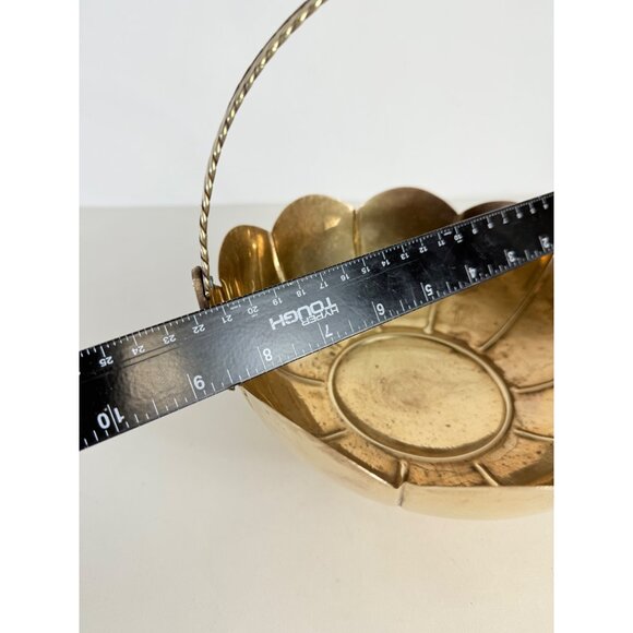 Brass Pedestal Lotus Bowl VTG 80s Footed Regency Kitchen Home Decor Metalware - Picture 9 of 12